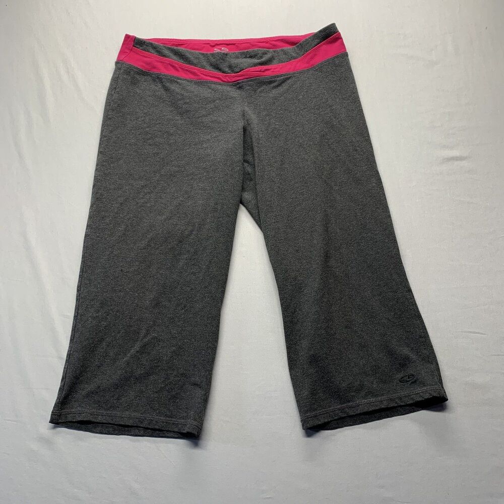 Champion Capris Womens Large Gray Pink Activewear Athleisure Cropped Pants